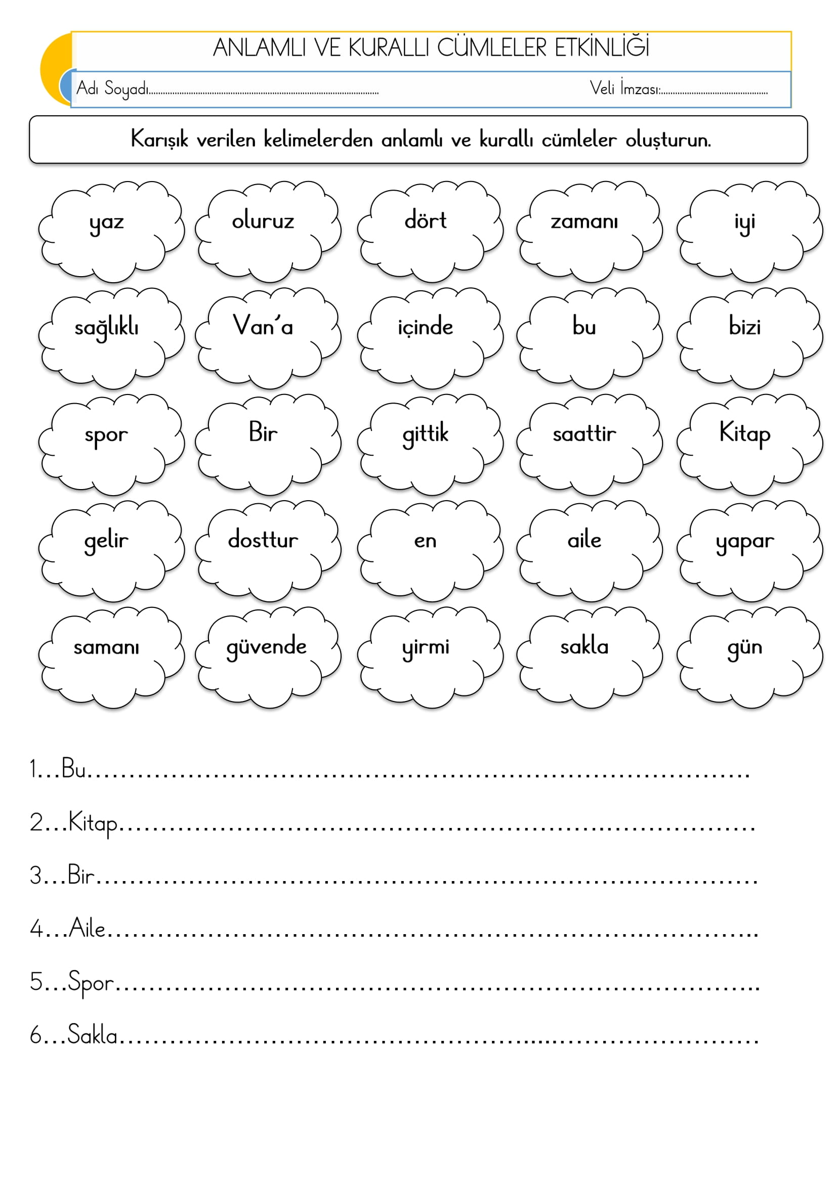 2.Sınıf - Türkçe - Anlamlı ve Kurallı Cümleler Etkinliği-2