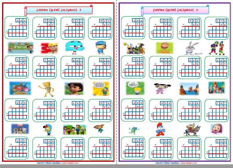 4.Sınıf Matematik Çarpma İşlemi Çalışması 3-4   (2 Sayfa)