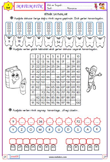 3. Sınıf Matematik Ritmik Saymalar Dokuzar  Etkinliği