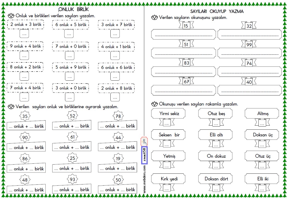 2. Sınıf Matematik Kasım Ara Tatil Etkinlikleri