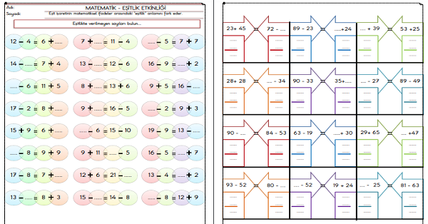 2.Sınıf - Matematik - Eşitlik Etkinliği-1