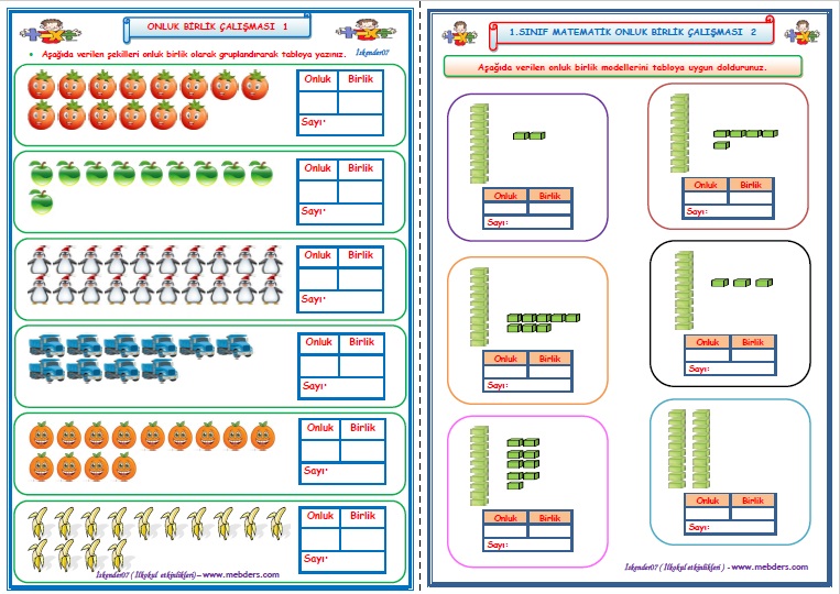 1.Sınıf Matematik Onluk Birlik Çalışması 1-2   (2 Sayfa)