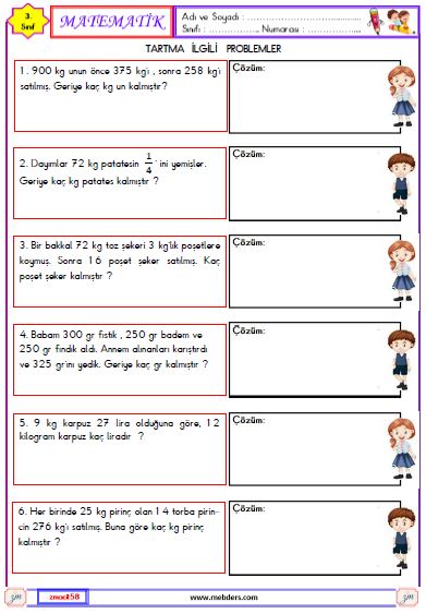 3. Sınıf Matematik Tartma İle İlgili Problemler Etkinliği 4