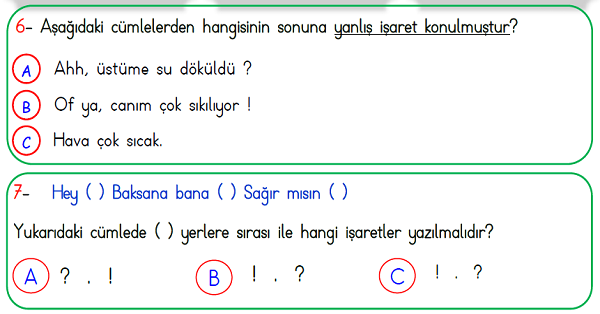 1.Sınıf Türkçe Noktalama İşaretleri Test