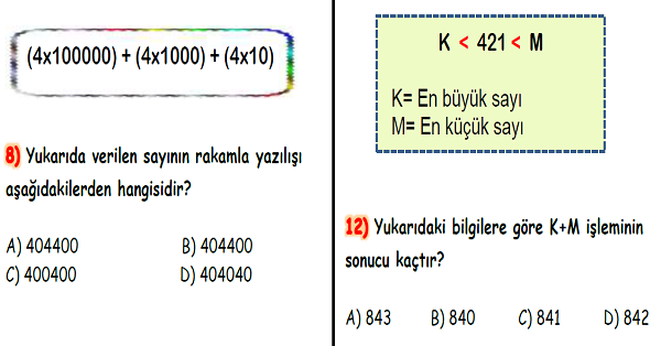 4.Sınıf Matematik Doğal Sayılar Yaprak Test-4