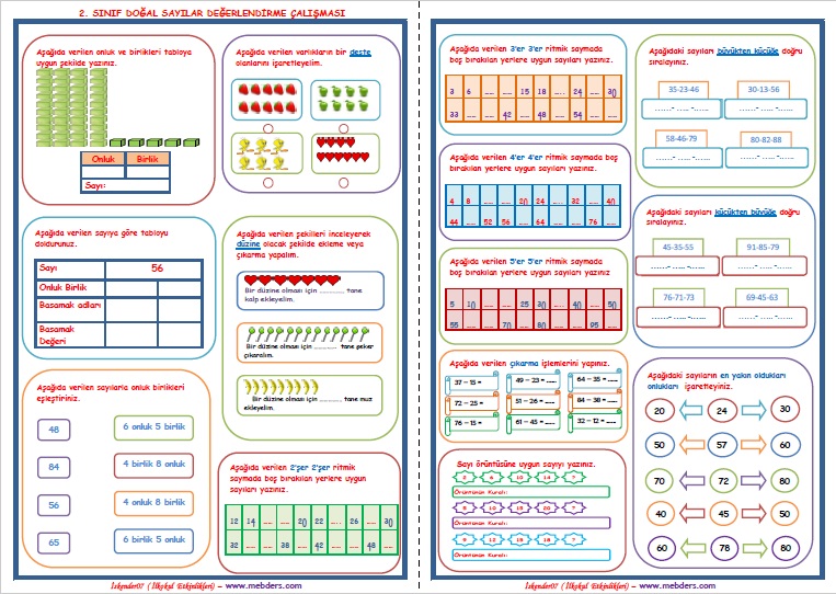 2.Sınıf Matematik Doğal Sayılar Değerlendirme Çalışması  (2 Sayfa)