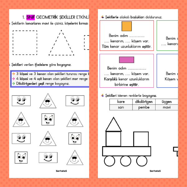 1. Sınıf Matematik - Geometrik Şekillerin Köşe ve Kenarlarını Tanıyalım Etkinliği - 1