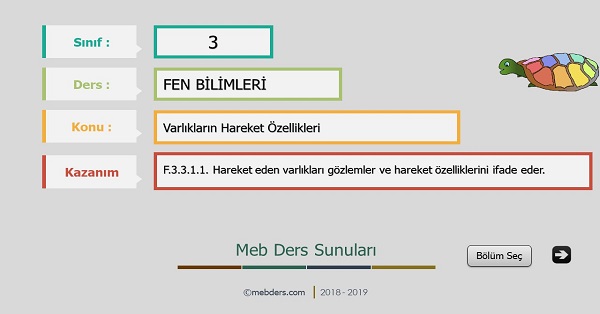 3.Sınıf Fen Bilimleri Varlıkların Hareket Özellikleri Sunusu