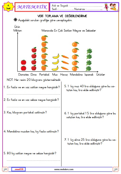 4. Sınıf Matematik Veri Toplama ve Değerlendirme Etkinliği 4