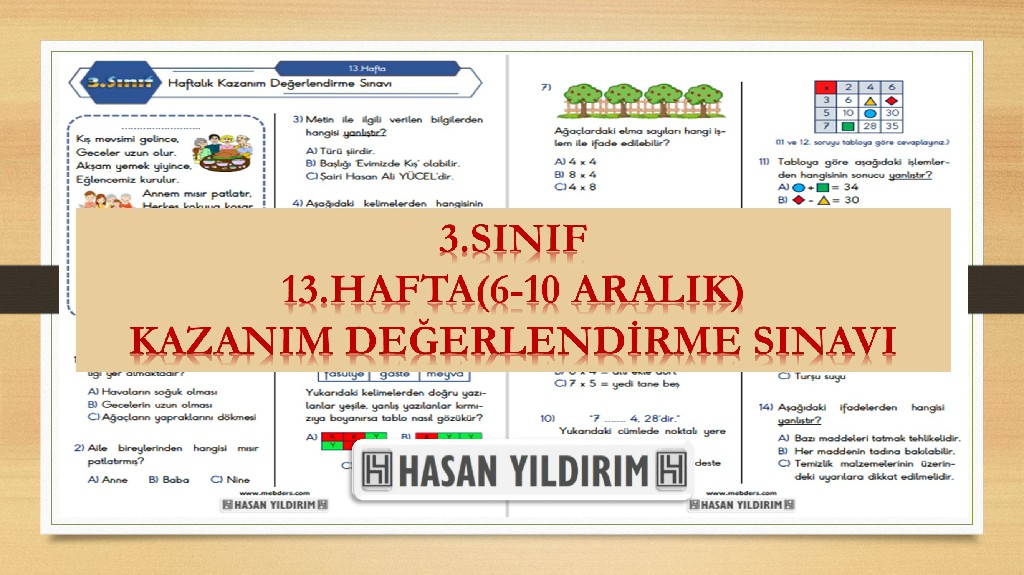 3.Sınıf Haftalık Değerlendirme Testi-13.Hafta(6-10 Aralık)