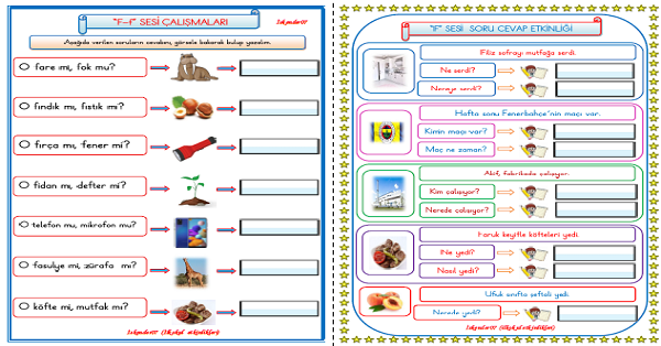 1. Sınıf İlk Okuma Yazma F-f Sesi Soru Cevap ve Mi-Mü Etkinliği