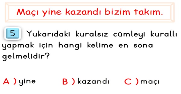 2.Sınıf Türkçe Kurallı ve Kuralsız Cümleler-Test