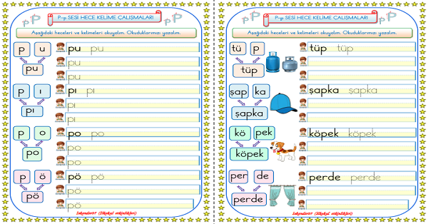1. Sınıf İlk Okuma Yazma P-p Sesi Hece Kelime Çalışmaları