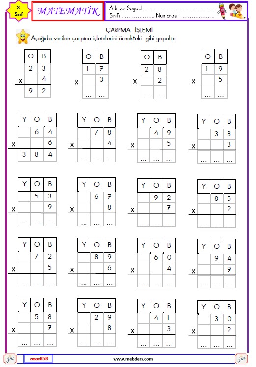 3. Sınıf Matematik Çarpma İşlemi Etkinliği 14