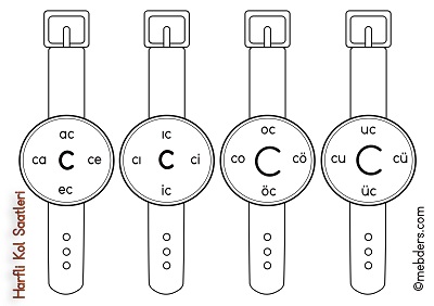 1.Sınıf İlkokuma Harfli Kol Saatleri - C Harfi