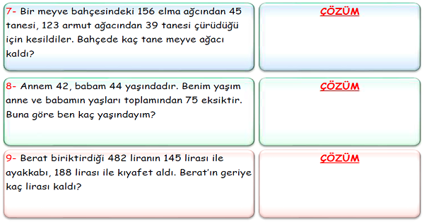 3.Sınıf Matematik Çıkarma İşlemi Problemleri-4