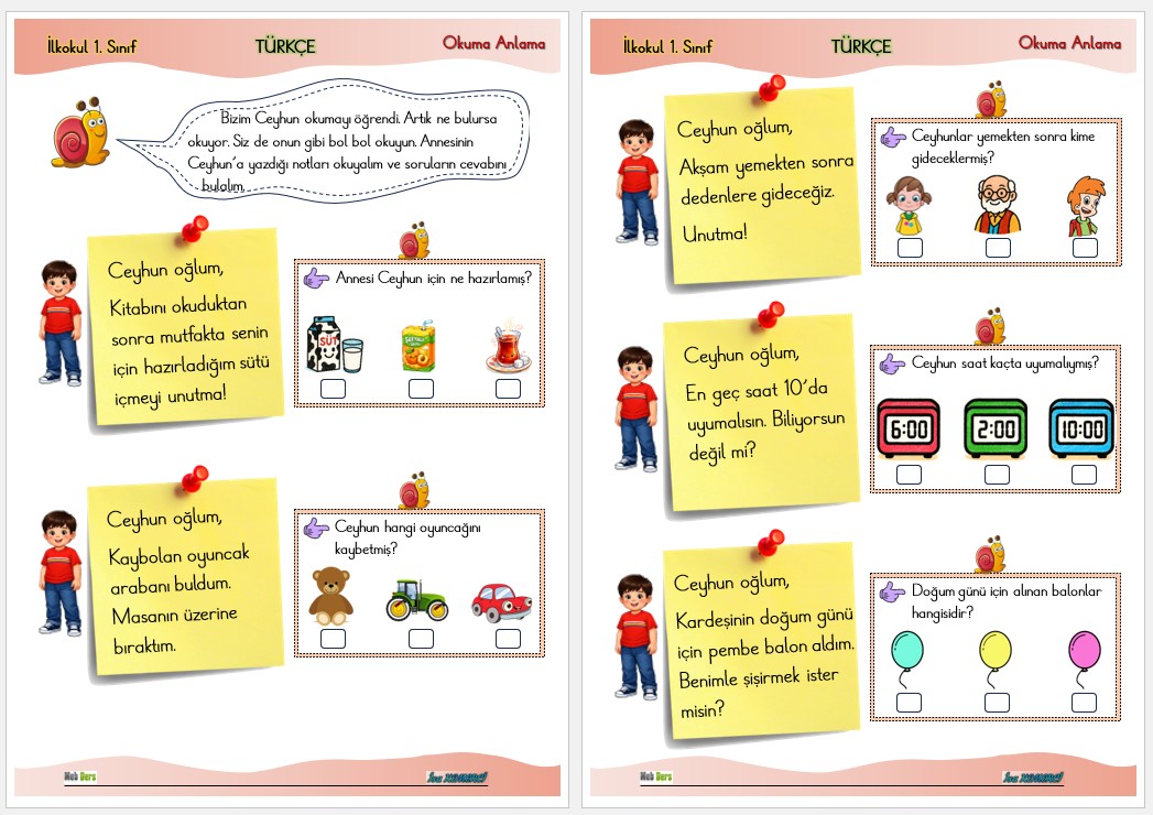 1. Sınıf Türkçe Okuma Anlama 2