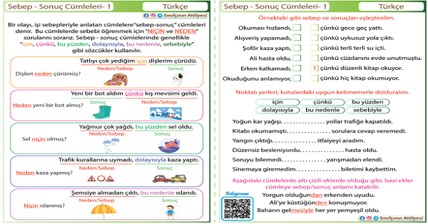 4.Sınıf Türkçe Sebep-Sonuç Cümleleri