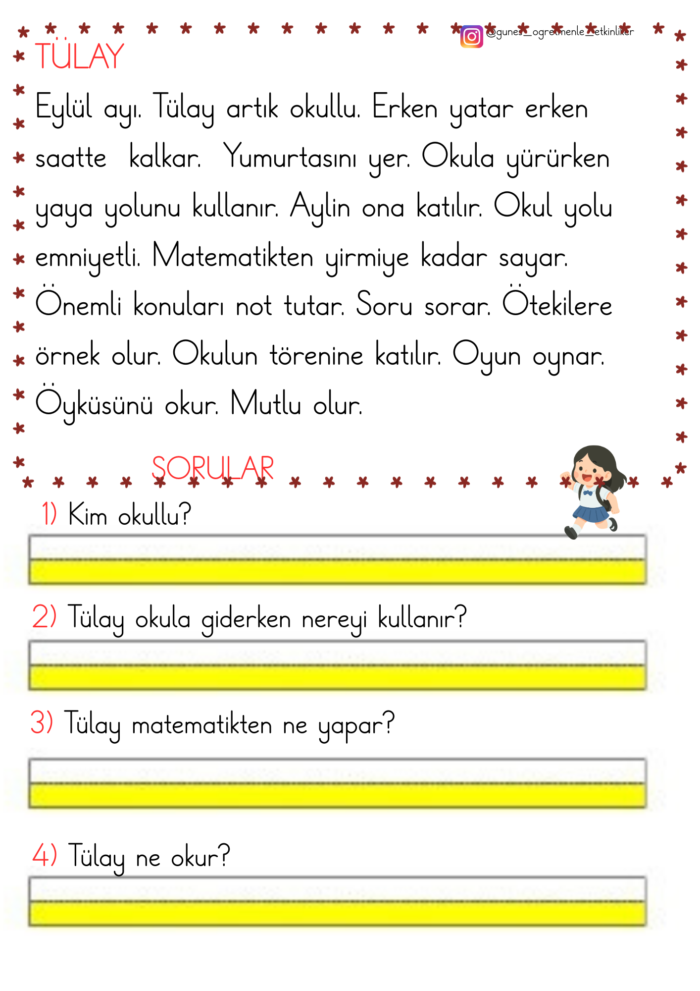 1.Sınıf Y Sesi Okuma Anlama Metinleri