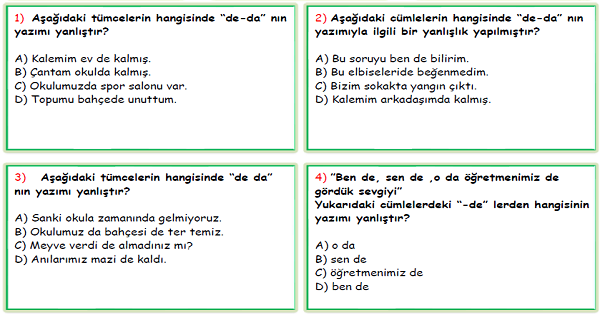 4.Sınıf Türkçe de Bağlaç ve Ekinin Yazılışı Test-1