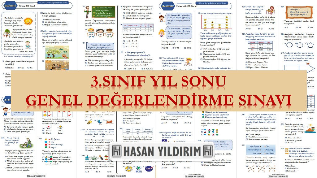 3.Sınıf Yıl Sonu Genel Değerlendirme Sınavı (PDF)