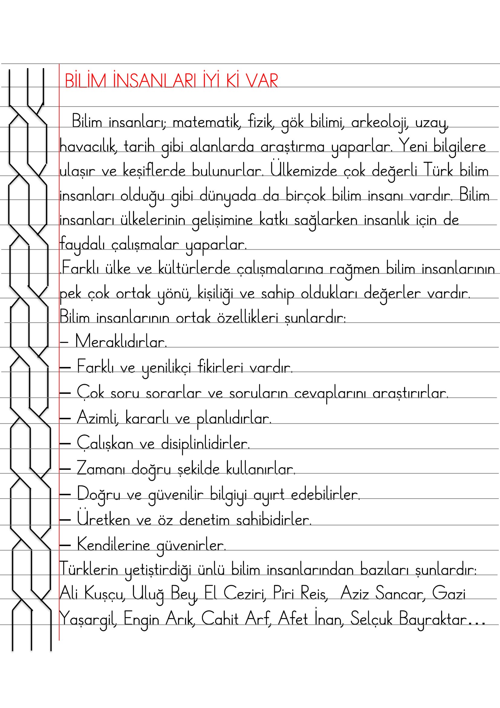 2.Sınıf - Hayat Bilgisi Bilim İnsanları İyi ki Var Defter Özeti