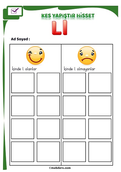1.Sınıf İlkokuma Kes Yapıştır Hisset Etkinliği - L Sesi