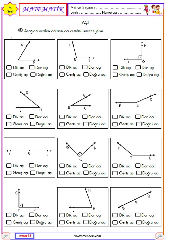 4. Sınıf Matematik Açı Etkinliği 7