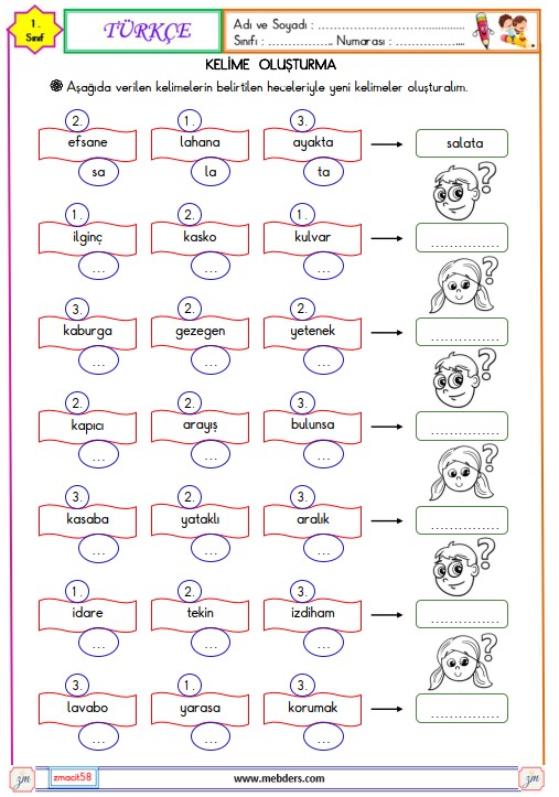 1. Sınıf Türkçe Olayların Oluş Sırası Etkinliği 1