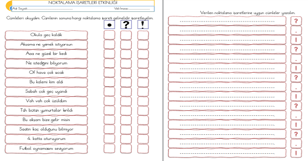 1.Sınıf Türkçe Noktalama İşaretleri Etkinliği-1