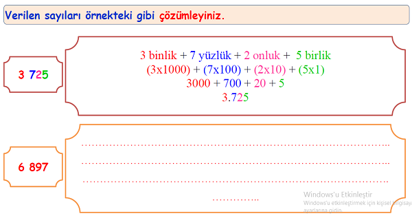 4.Sınıf Matematik Doğal Sayılarda Çözümleme Etkinliği 2