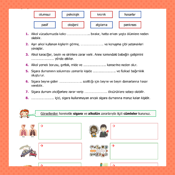 4. Sınıf Fen Bilimleri - Alkol ve Sigaranın Zararları Etkinliği