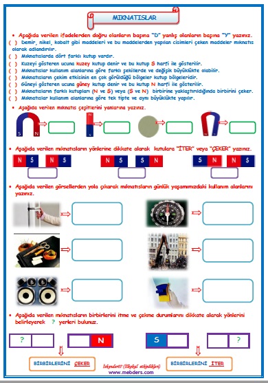 4.Sınıf Fen Bilimleri Mıknatıslar Etkinlik Çalışması