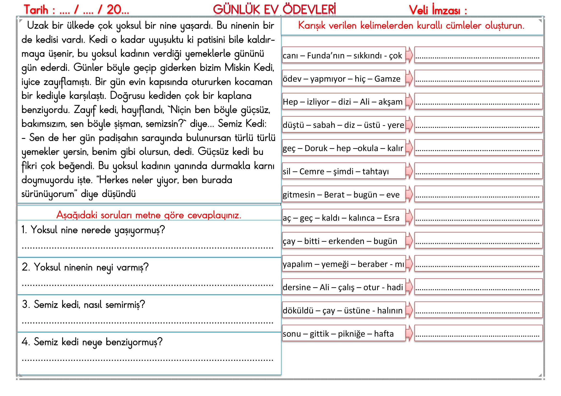 2.Sınıf - 25 Eylül 2026 Günlük Ev Ödevleri