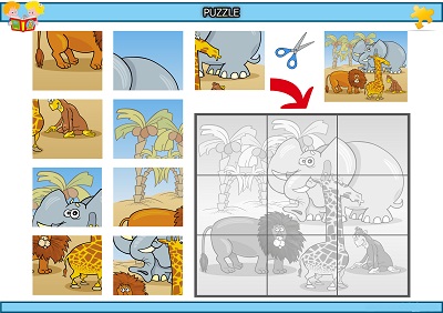 Kes yapıştır vahşi hayvanlar puzzle etkinlik