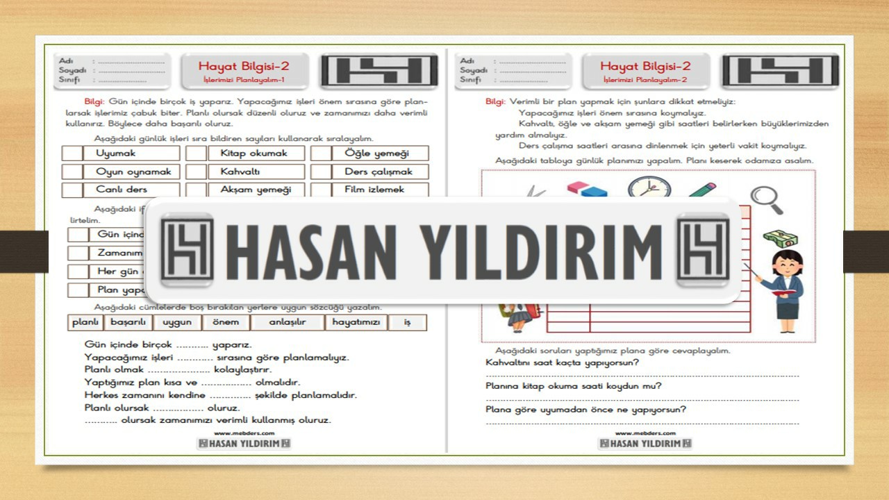 2.Sınıf Hayat Bilgisi İşlerimizi Planlayalım Çalışma Sayfaları