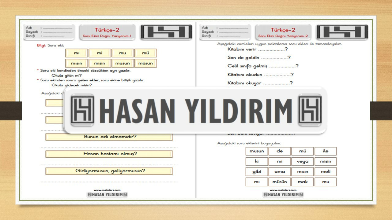 2.Sınıf Türkçe Soru Ekini Doğru Yazıyorum Çalışma Sayfaları