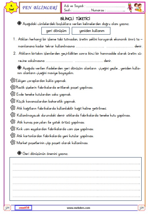 4. Sınıf Fen Bilimleri Bilinçli Tüketici Etkinliği