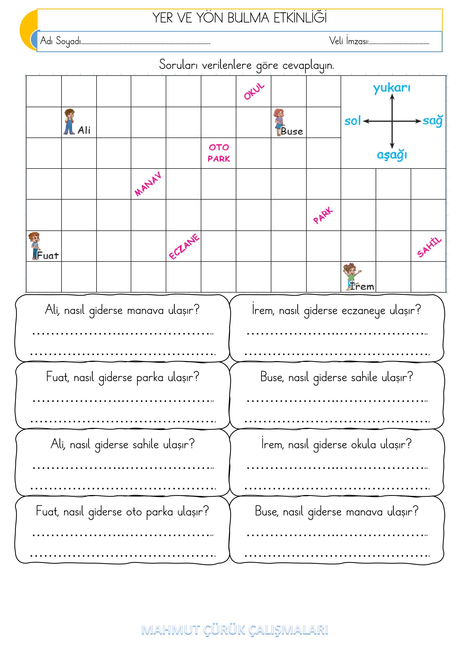 2.Sınıf - Matematik Yer ve Yön Bulma Etkinliği-2