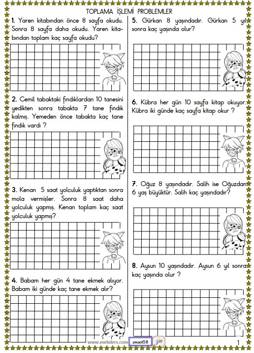 1. Sınıf Matematik Toplama İşlemi Problemleri Etkinliği 3