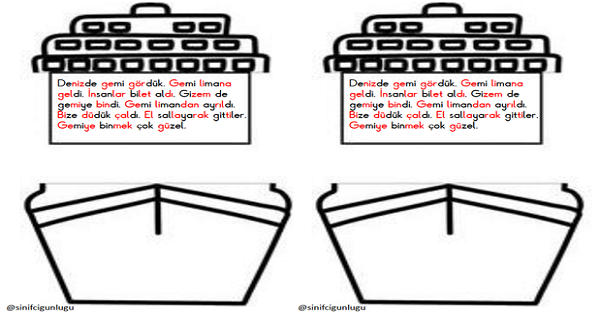 1.Sınıf İlk Okuma Yazma (G-g Sesi) Gemi Okuma ve Boyama Etkinliği
