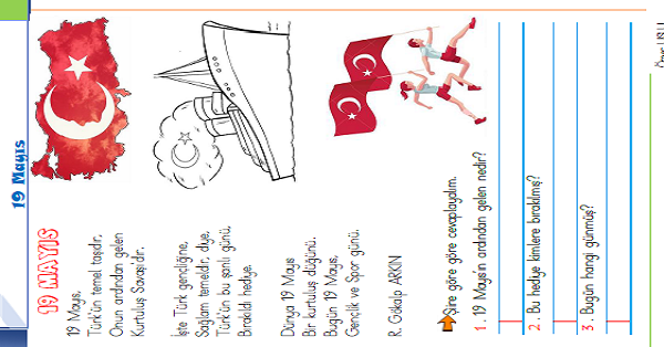 1.Sınıf Türkçe Şiir Okuyalım Anlayalım (19 Mayıs) Etkinliği-3