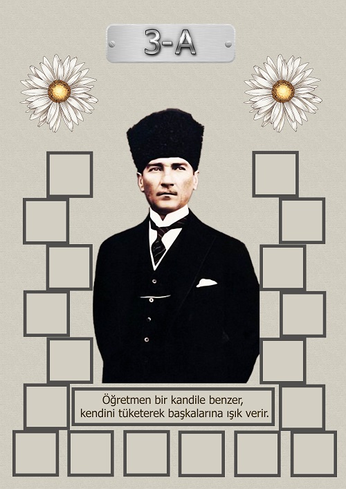 Model 15, 3A şubesi için Atatürk temalı, fotoğraf eklemeli kapı süslemesi - 18 öğrencilik