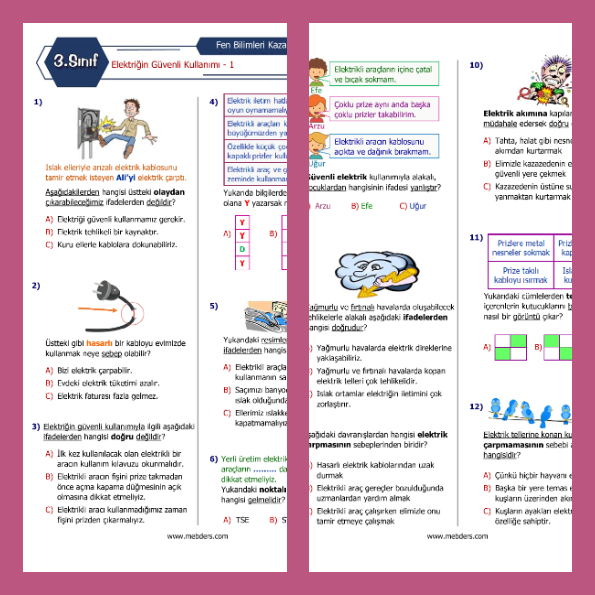3. Sınıf Fen Bilimleri Elektriğin Güvenli Kullanımı-1 Kazanım Testi