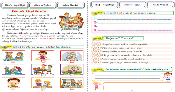 1.Sınıf Hayat Bilgisi Nezaket ve Görgü Kuralları Etkinliği