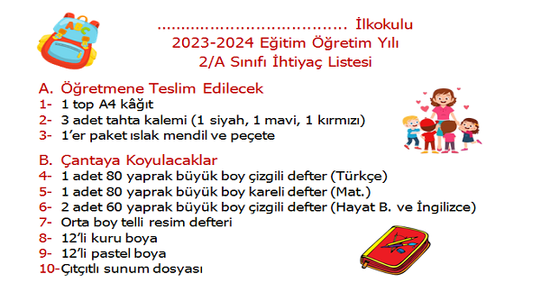 2.Sınıf İhtiyaç Listesi (Word)