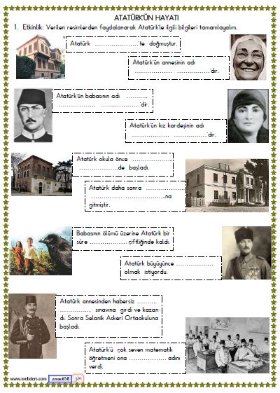 2. Sınıf Hayat Bilgisi Atatürk'ün Hayatı Etkinliği 1