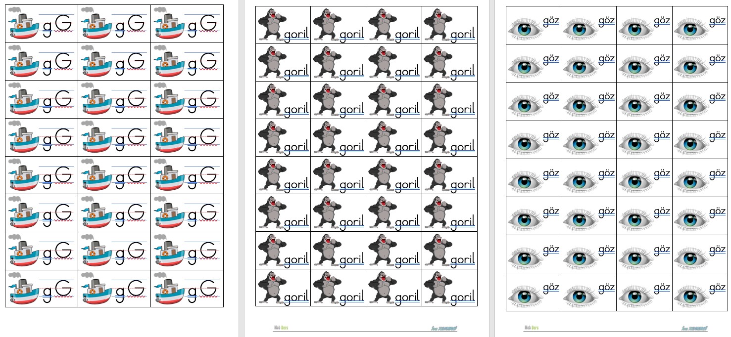 1. Sınıf İlk Okuma Yazma G Sesi Defter Çalışması