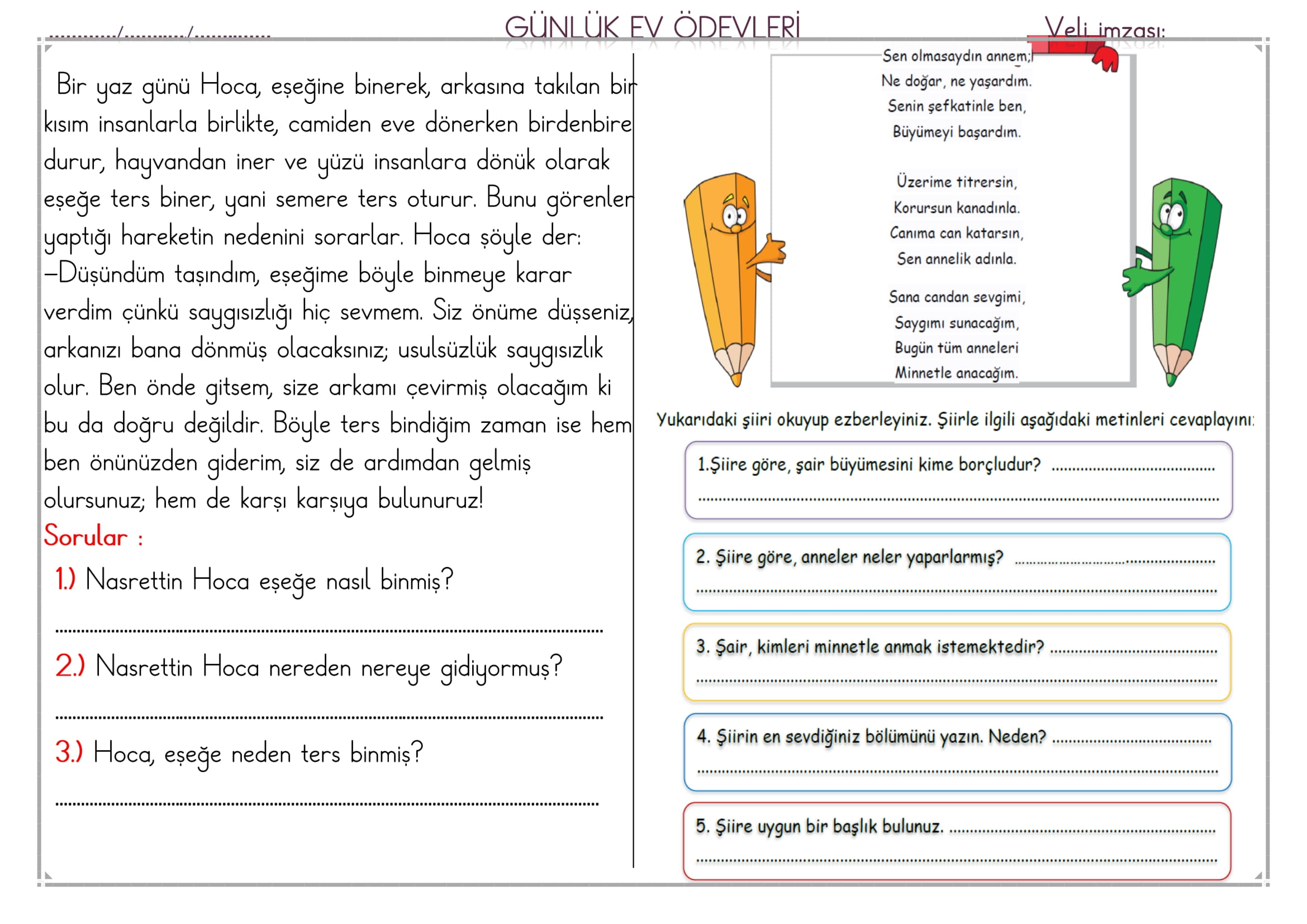 1.Sınıf 08 Mayıs 2025 Günlük Ev Ödevi