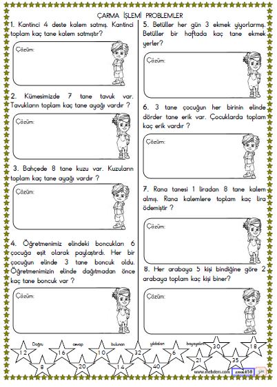 2. Sınıf Matematik Çarpma İşlemi İle İlgili Problemler Etkinliği 2